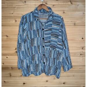 Habitat Top Womens Medium Blue Gray Crinkle Button Front Blouse